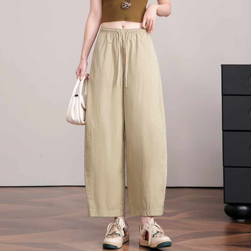 九分哈伦弯刀裤女夏季薄款卡其色宽松显瘦茧型裤小个子阔腿休闲裤
