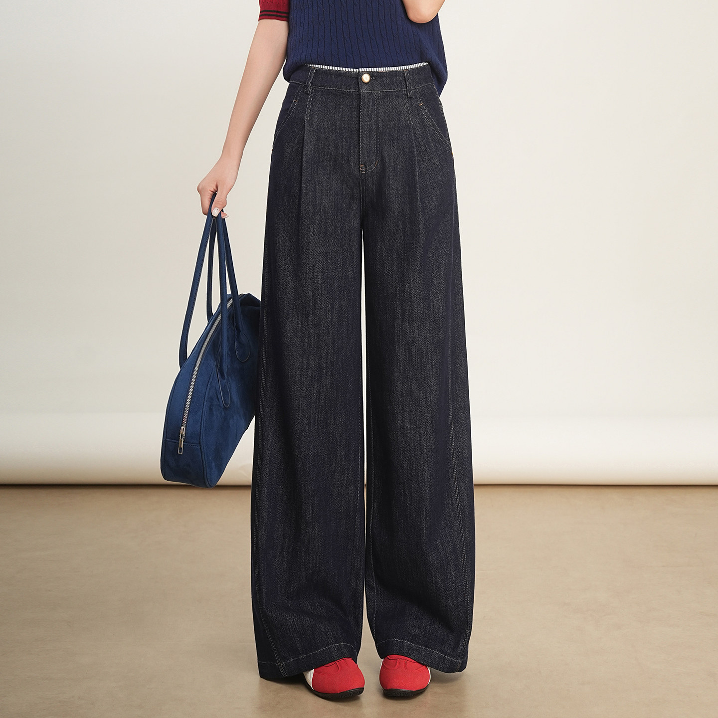 深色高腰设计感阔腿裤女百搭时尚垂感宽松松弛感拖地牛仔裤春秋款