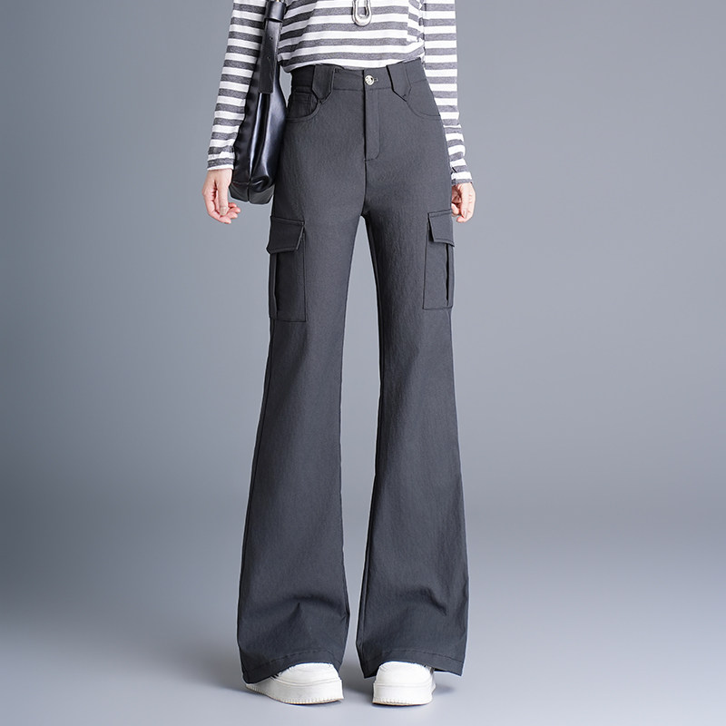 多口袋休闲喇叭裤女2026年春季新款高腰显瘦百搭酷飒风工装微喇裤