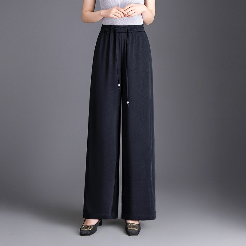 藏青色黑色冰丝阔腿裤女2026春夏季薄款高腰宽松垂感直筒休闲裤子