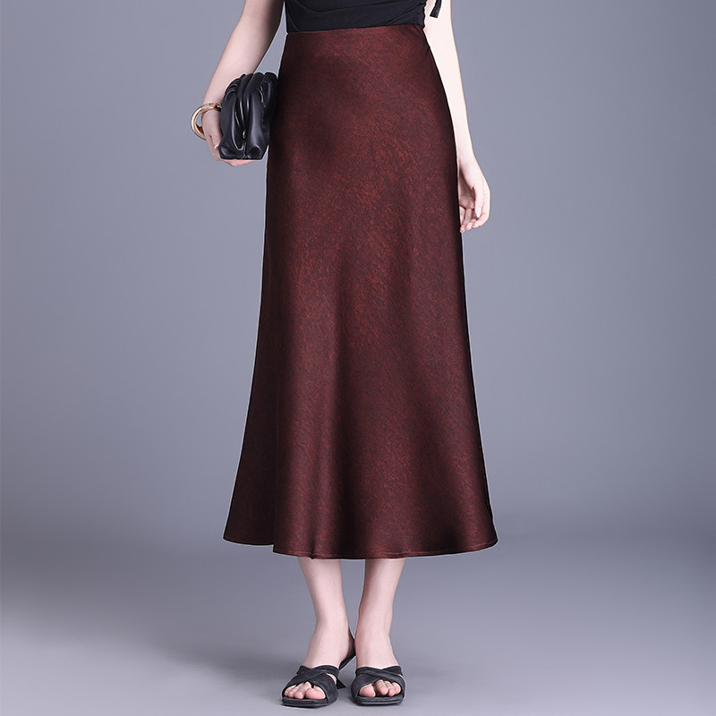 醋酸鱼尾裙半身裙女春季小个子中长款高腰显瘦垂感a字裙及踝长裙