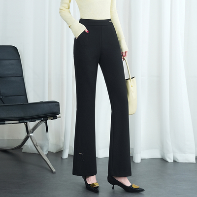中老年秋季长裤时尚休闲女裤2025年新款裤子高腰弹力大码微喇叭裤