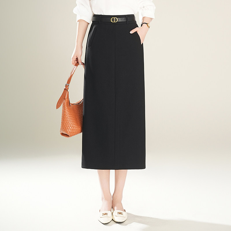 黑色直筒半身裙女2025年春季新款高腰长款显瘦裙子大码包臀西装裙