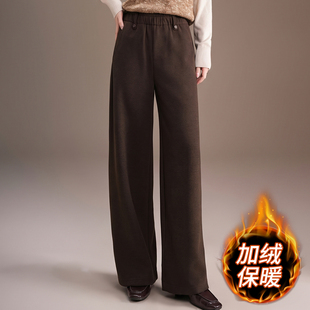 秋冬2026新款立体廓形加绒毛呢裤阔腿裤松紧高腰加厚保暖休闲裤