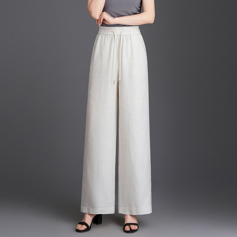 亚麻阔腿裤女裤子2026春夏季高腰抽绳垂感休闲长裤薄款宽松直筒裤