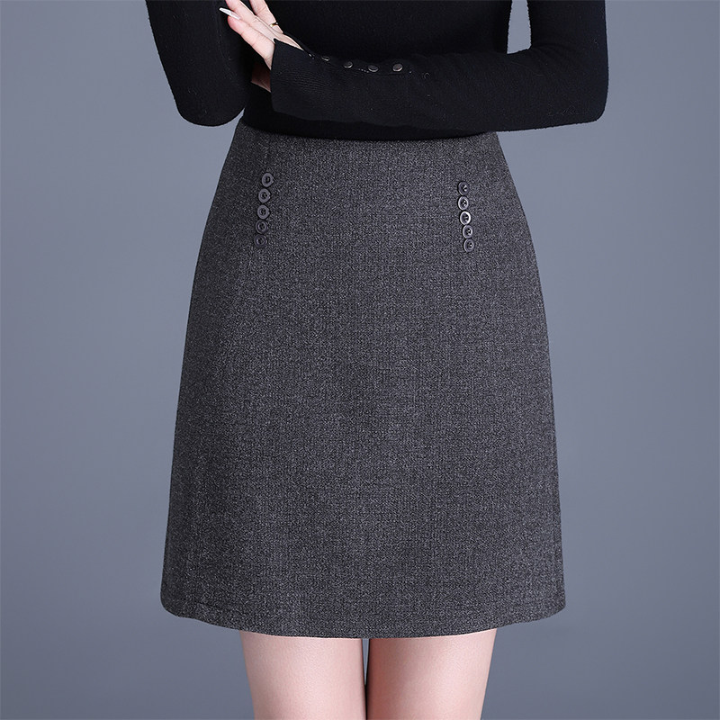 灰色高腰毛呢半身裙女秋冬2025新款百搭通勤a字时尚小短裙包臀裙