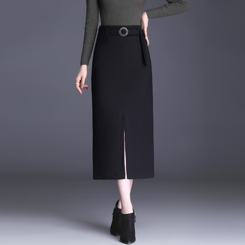 职业通勤黑色包臀裙半身裙女长款设计感高腰开叉显瘦气质过膝包裙