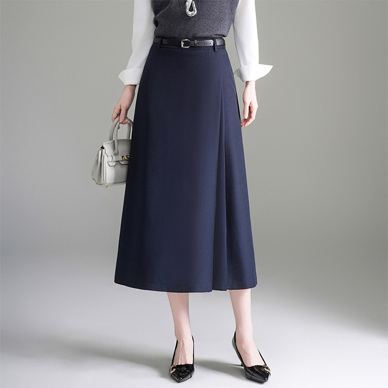 藏蓝色半身裙女秋季新款通勤百搭遮胯中长款a字裙高腰显瘦西装裙
