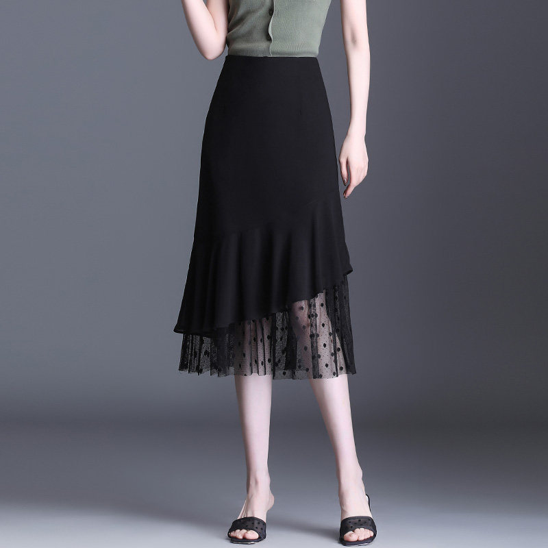 雪纺半身裙女高腰包臀裙2026年新款气质蕾丝拼接中长款夏季鱼尾裙