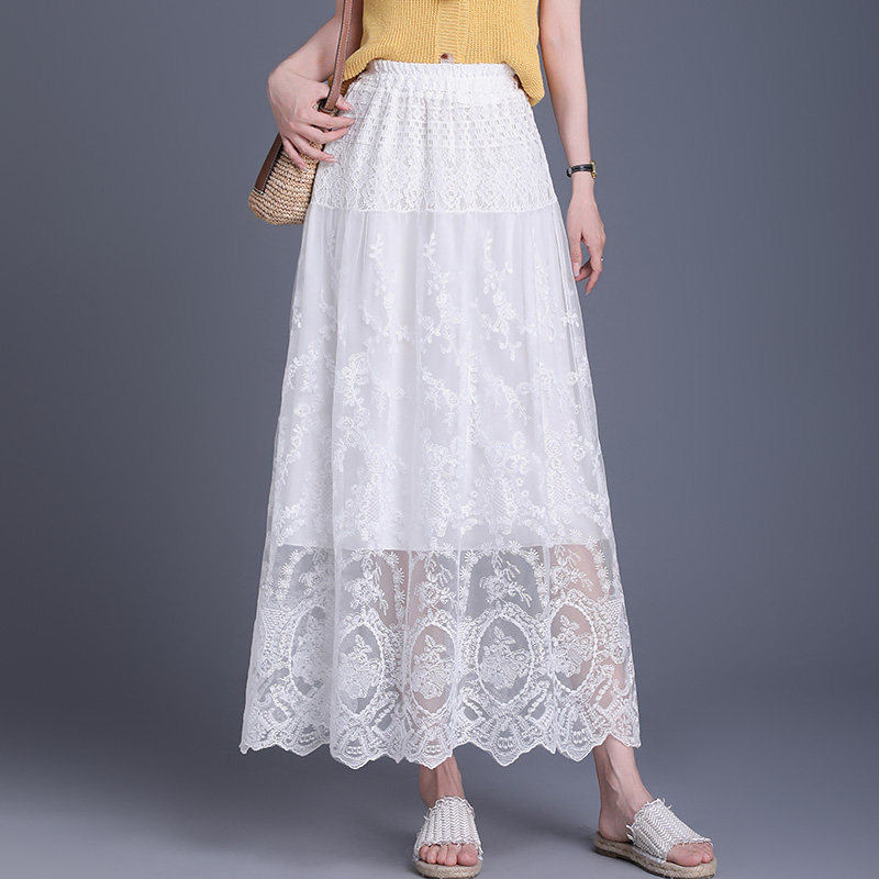 白色蕾丝半身裙女高腰显瘦大摆裙2025新款春季长款a字伞裙仙女裙