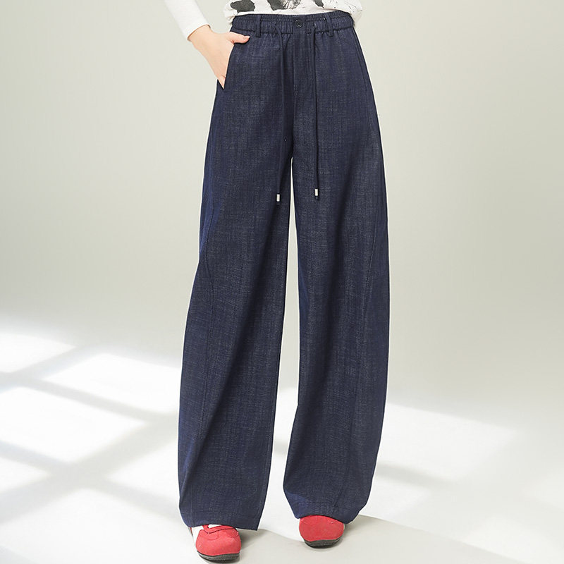 2026春季新款柔软竹节麻牛仔阔腿裤女宽松垂感显瘦休闲香蕉裤长裤