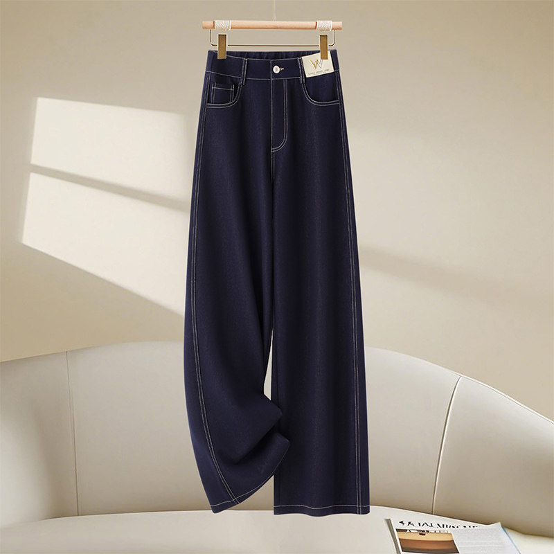 垂感宽松仿牛仔裤子女205秋季新款高腰显瘦遮胯小个子直筒阔腿裤