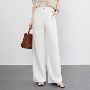 白色含亚麻西装阔腿裤女2026春季新款高腰垂感显瘦休闲直筒长裤子