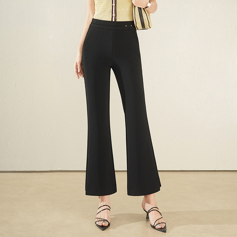 黑色九分鱼尾喇叭裤女春夏季薄款显瘦垂感西装裤小个子休闲微喇裤