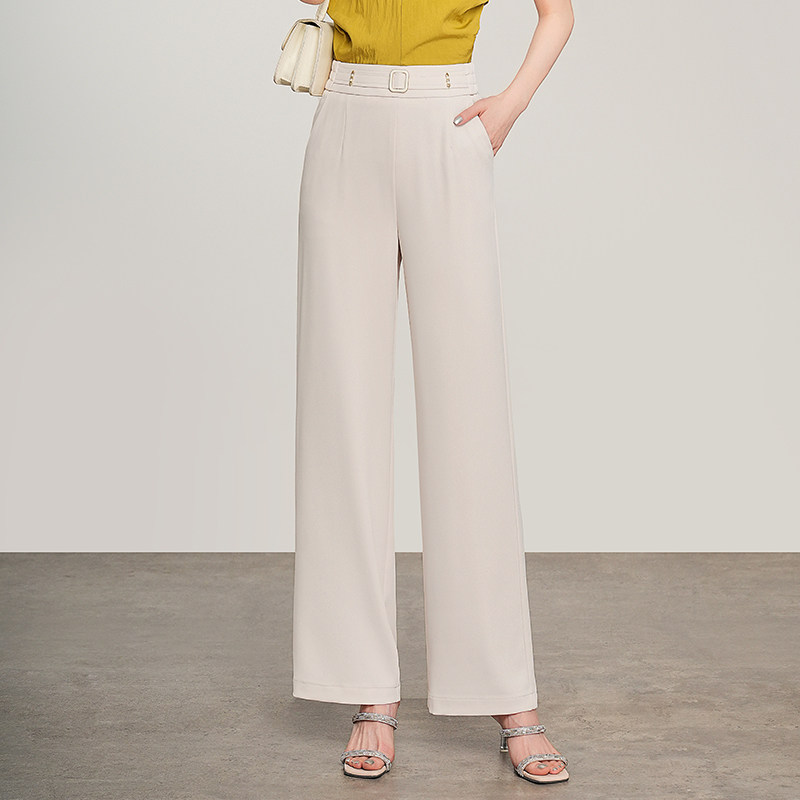 时尚冰丝凉感阔腿裤女高腰垂坠感春夏季薄款中年妈妈直筒休闲西裤