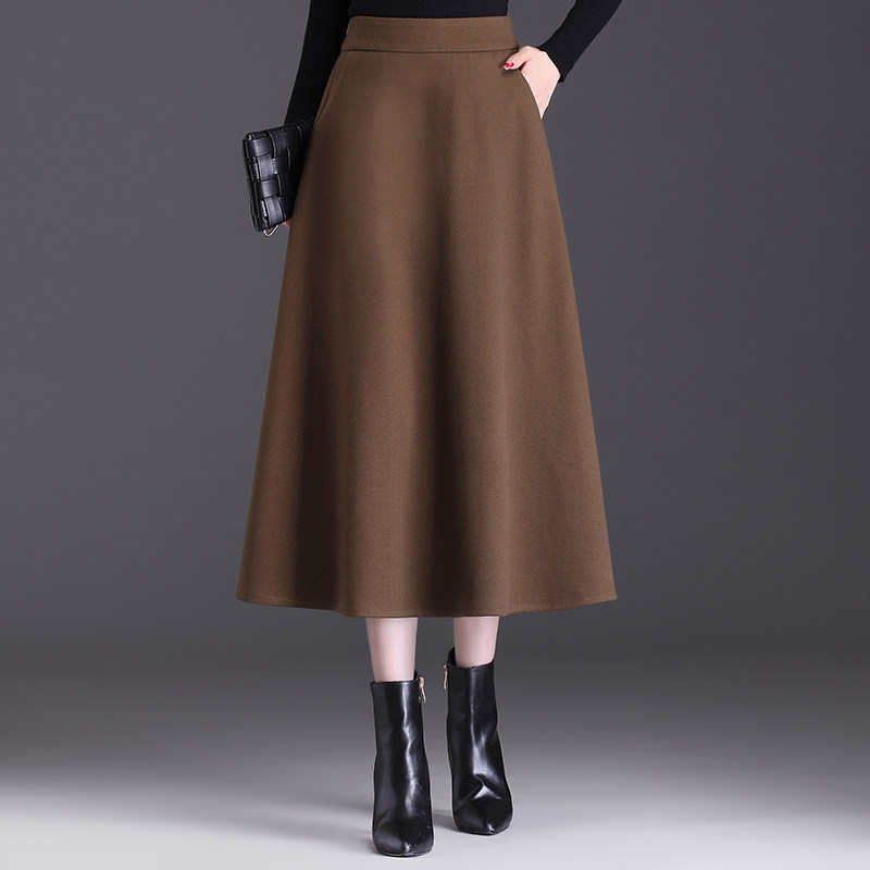 小个子半身裙女秋冬季新款高腰显瘦宽松中长款大摆a字裙毛呢裙子