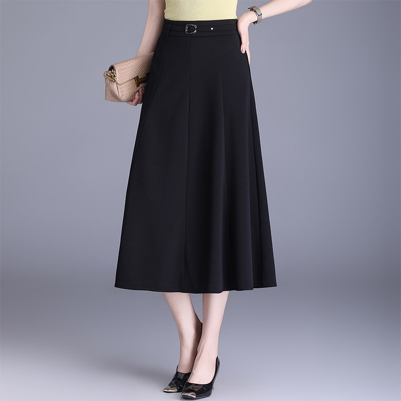 黑色半身裙女春新款遮肚子中长款大摆休闲裙高腰显瘦a字裙西装裙