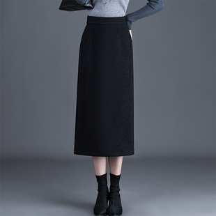秋冬款豹纹毛呢裙子一步裙女2025年新款高腰显瘦中长款包臀半身裙