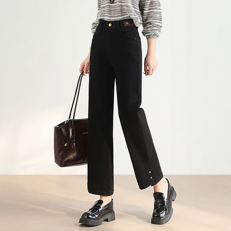 烟管裤女2026春季新款小个子九分显瘦高腰黑色裤子宽松直筒牛仔裤