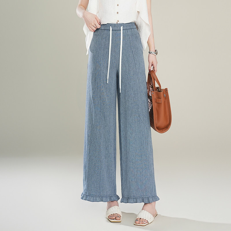 休闲云朵裤花边裤女小个子2026春夏季薄款高腰宽松显瘦阔腿九分裤