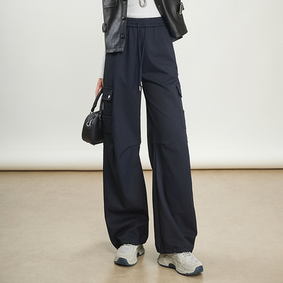 黑色直筒工装裤女春秋季阔腿裤子2025新款高腰宽松显瘦束脚休闲裤