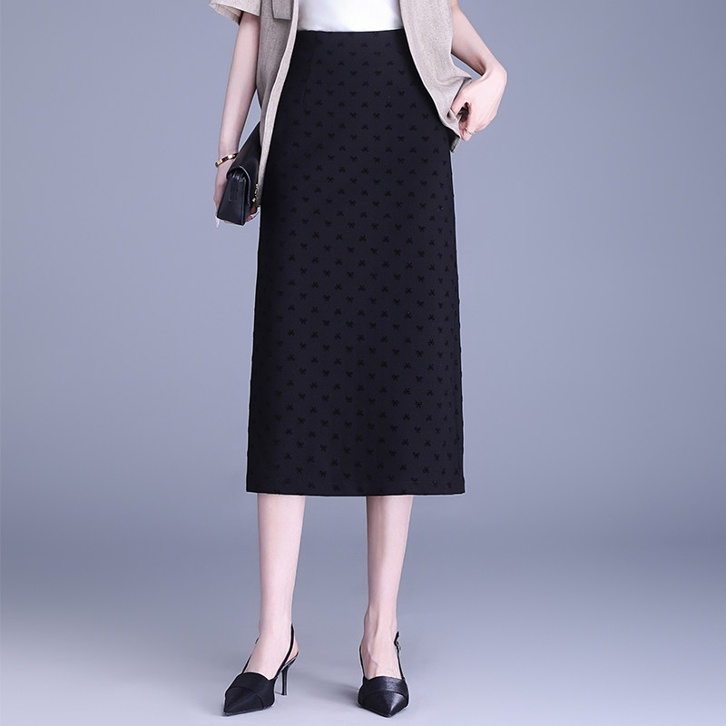 印花直筒裙女春季2025年新款高腰显瘦垂感开叉中长款包臀半身裙