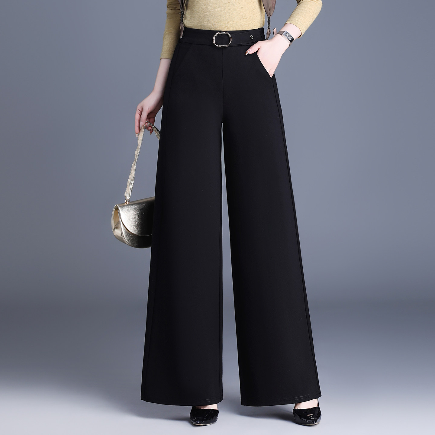 大码通勤胖mm遮胯藏肉阔腿裤西装裤女春秋高腰显瘦垂感宽松直筒裤