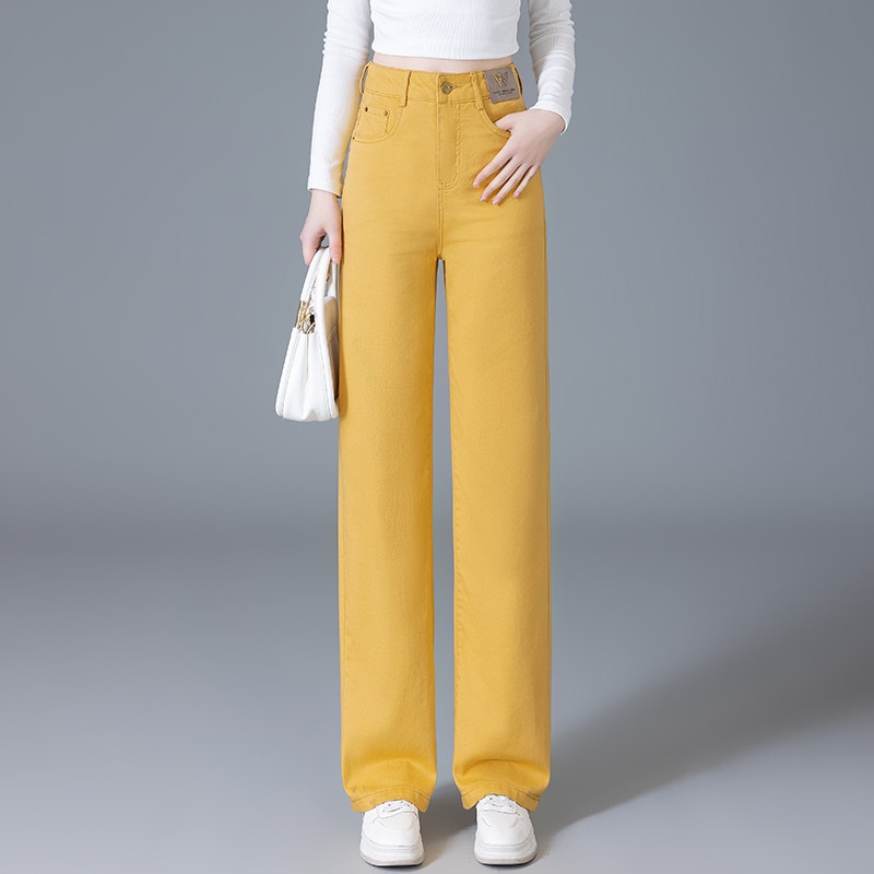 米白色软牛仔直筒裤女春款长裤2025年新款高腰宽松休闲窄版阔腿裤