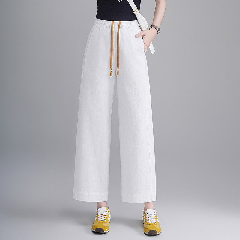 白色九分直筒休闲裤女宽松2026春夏季薄款时尚抽绳垂感窄版阔腿裤