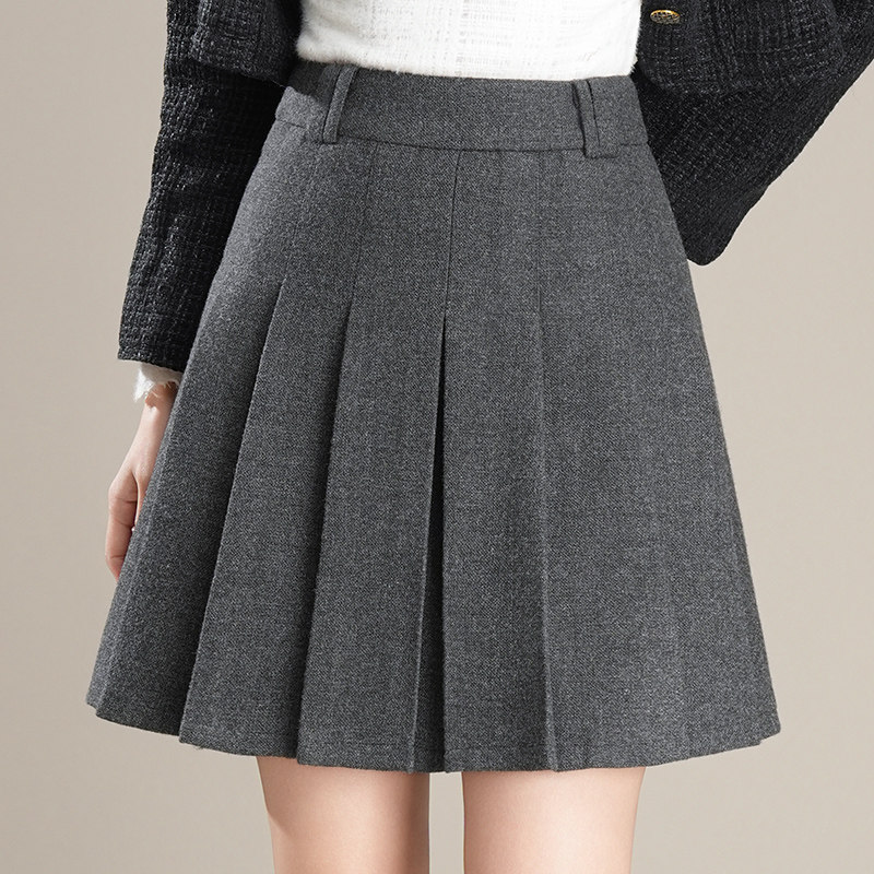 百褶毛呢短裙女2025秋冬季加厚高腰显瘦a字半身裙百搭通勤休闲裙