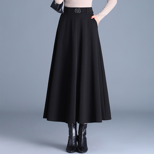 秋季新款黑色裙子高腰显瘦半身长裙到脚踝大摆裙秋冬长款a字伞裙