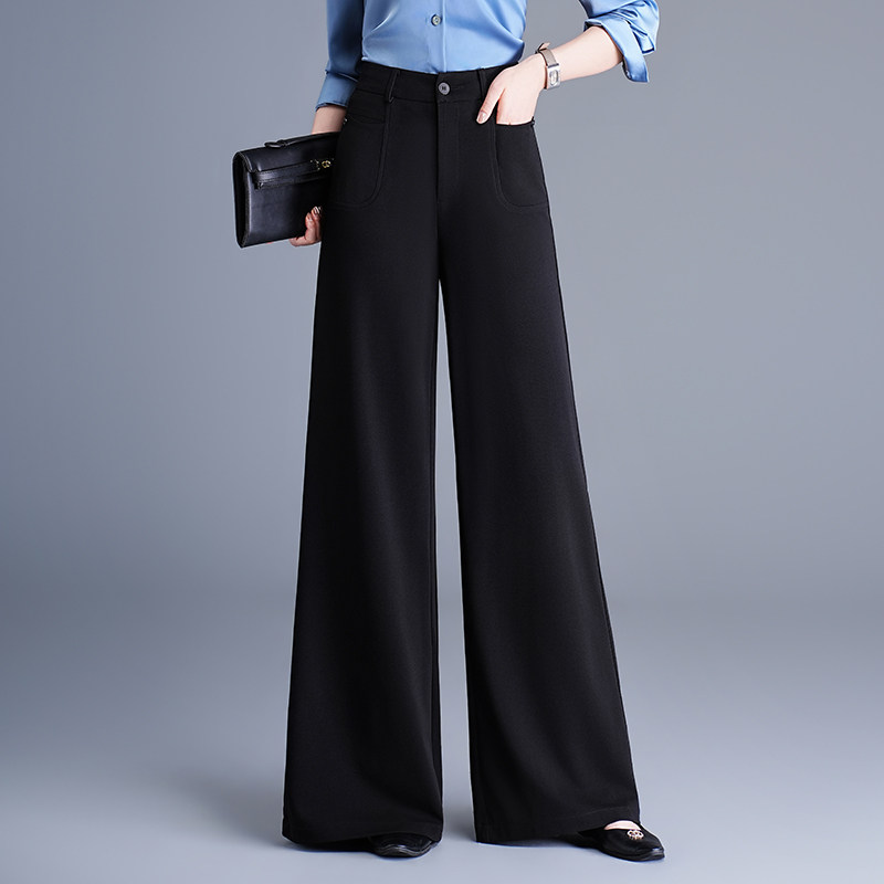 黑色直筒拖地阔腿裤女宽松春秋高腰显瘦垂感长裤休闲小个子西装裤