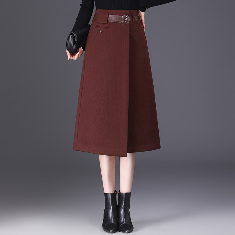毛呢不规则半身裙女秋冬季2025年新款高腰显瘦a字裙中长款包臀裙