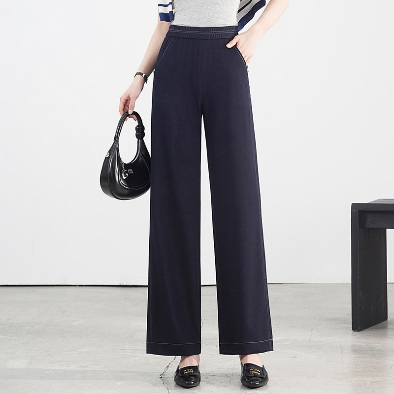 2025春季新款高腰松紧牛仔裤女宽松垂感春秋中年妈妈休闲直筒裤子