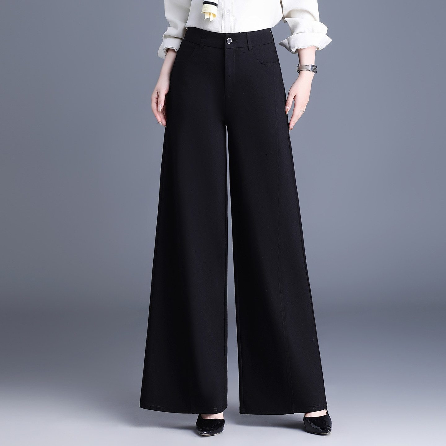 黑色垂感宽松显瘦阔腿裤女2026春季新遮胯藏肉大码胖mm西装直筒裤