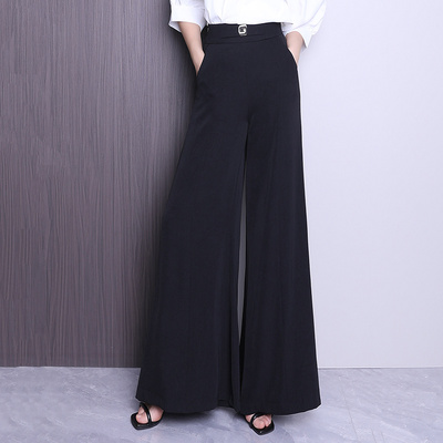 冰丝凉感阔腿西装裤女夏宽松气质垂感拖地裙裤显瘦高腰大脚喇叭裤