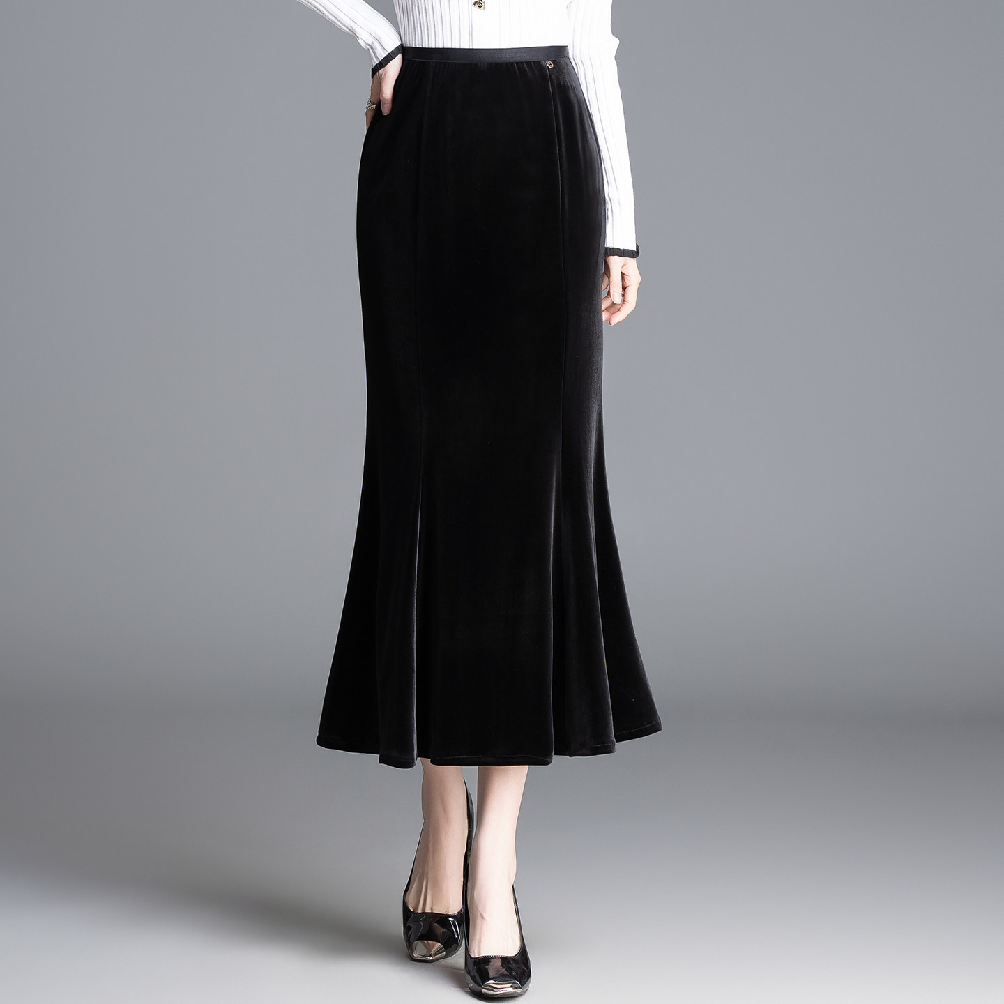 高级感黑色金丝绒鱼尾半身裙女高腰显瘦包臀裙子秋冬长裙一步裙,女装/女士精品,半身裙,淘宝优惠券,粉丝福利购,淘宝优惠卷