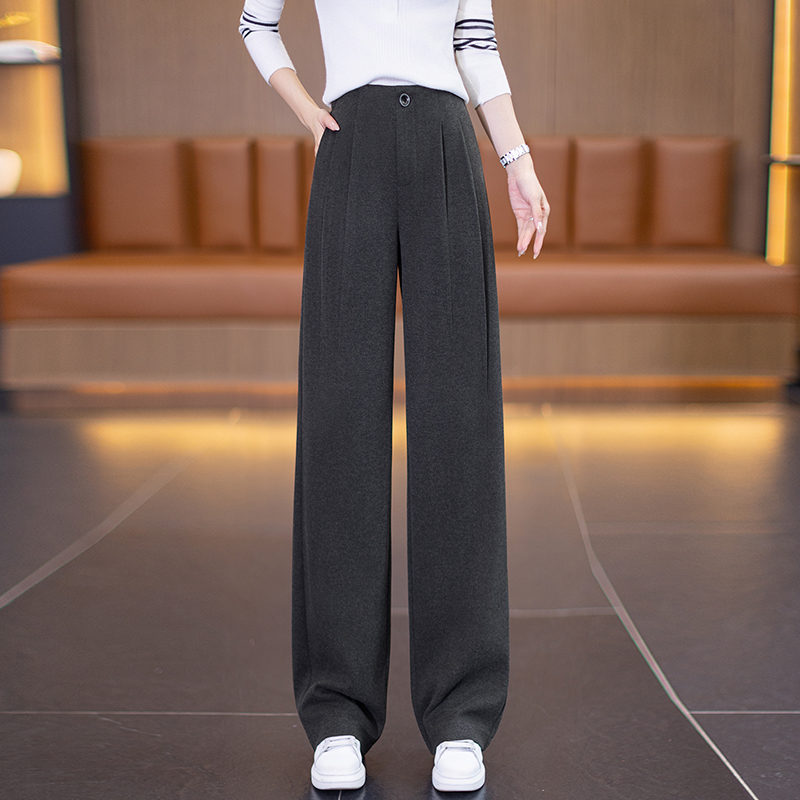 加厚毛呢西装直筒裤女2025秋冬季新款高腰显瘦垂感窄版阔腿香蕉裤