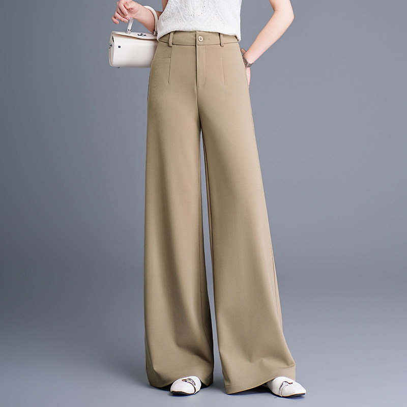 黑色西装阔腿裤女春季新高腰显瘦垂感宽松直筒拖地裤小个子休闲裤