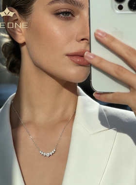 Theone微笑七公主莫桑钻纯银镀18K金锁骨项链排钻925纯银送女友