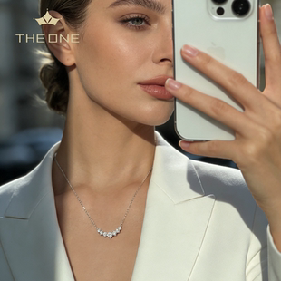 Theone微笑七公主莫桑钻纯银镀18K金锁骨项链排钻925纯银送女友
