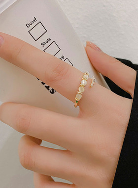 猫眼石戒指简约2024年新款潮女个性轻奢高级感小众开口食指戒饰品