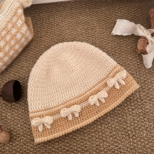 毛线钩针蝴蝶结渔夫帽DIY材料包