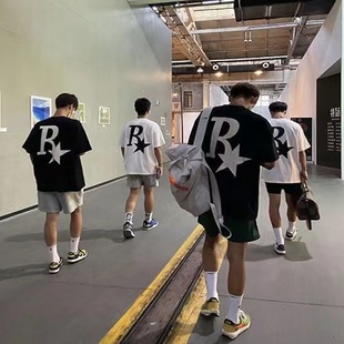 情侣体恤衫 夏季 高街百搭纯棉宽松潮流五分袖 R星t恤男潮牌大码 美式