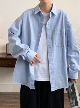 春夏季潮流百搭纯色长袖衬衫男