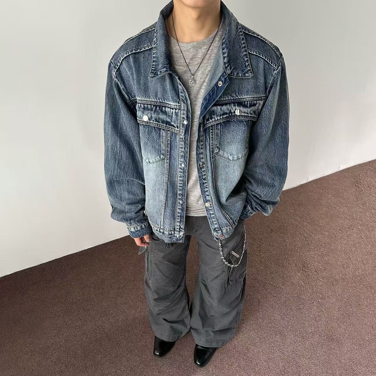 美式复古宽松牛仔外套男