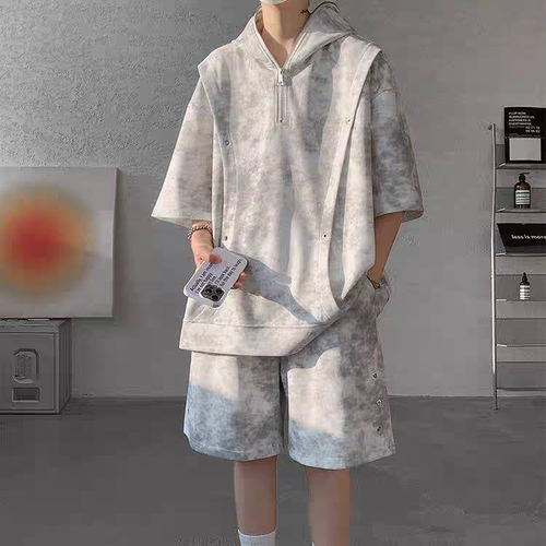 夏季潮牌大码扎染套装男