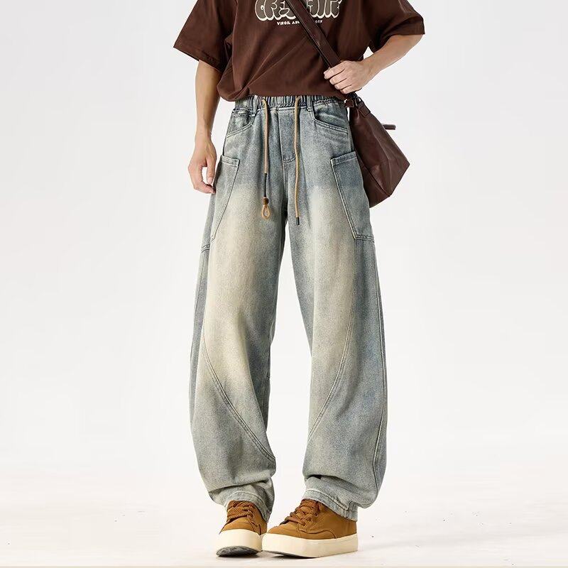 美式复古水洗弯刀牛仔裤男