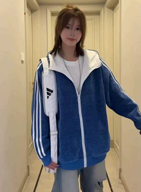 潮牌克莱因蓝三条杠开衫卫衣男女