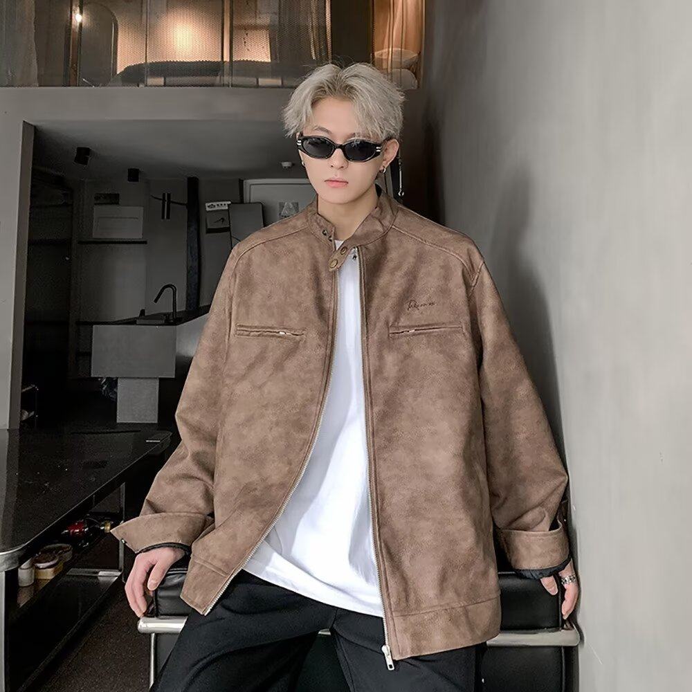 美式复古春秋季潮流皮夹克男